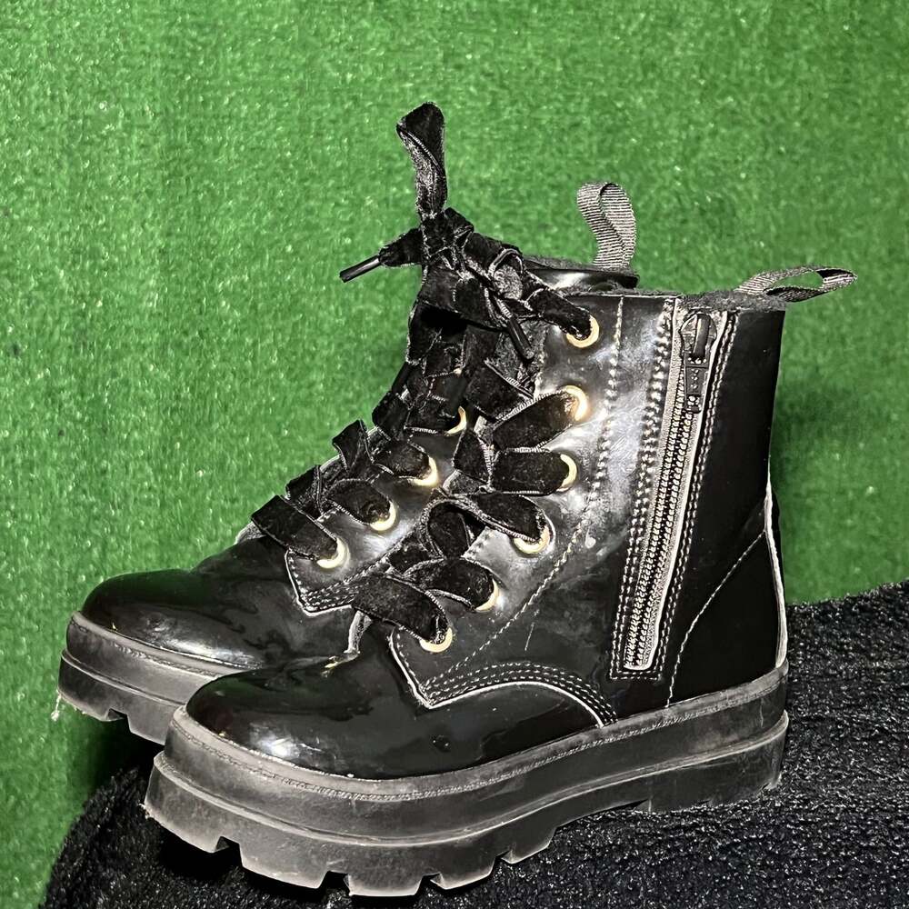 H&M Kids Warm-lined Black Patent Lace-up Boots